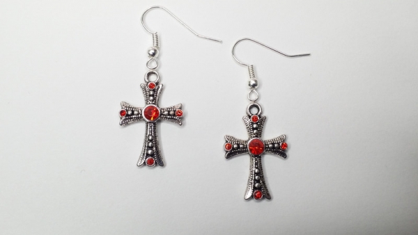 Kreuz Ohrringe silberfarben Vintage Optik